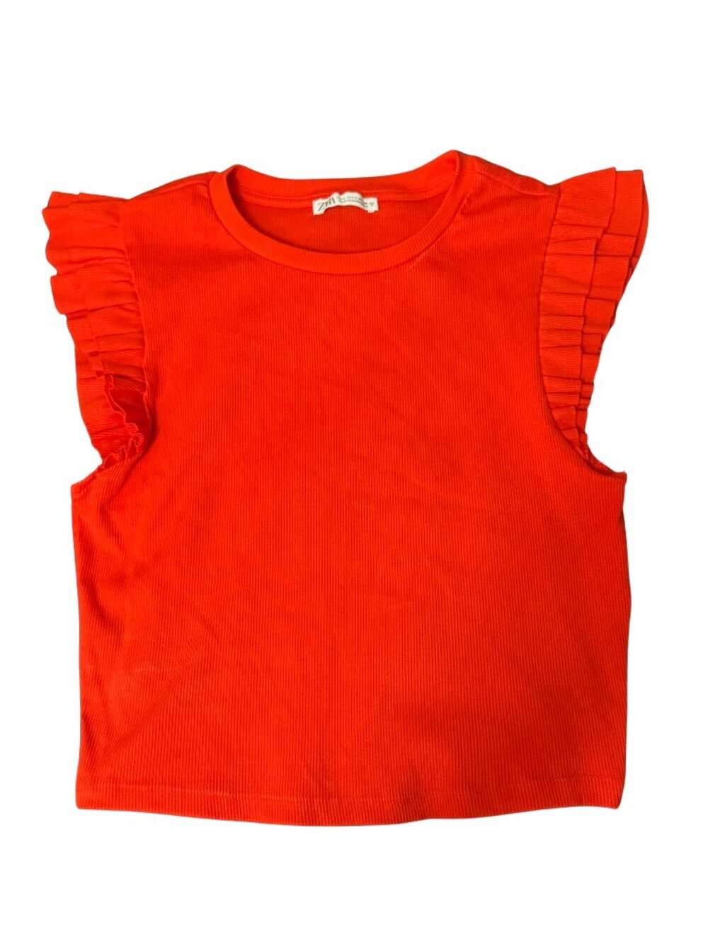 Zara Red Shirt Crop Top with Ruffle Sleeves - size L